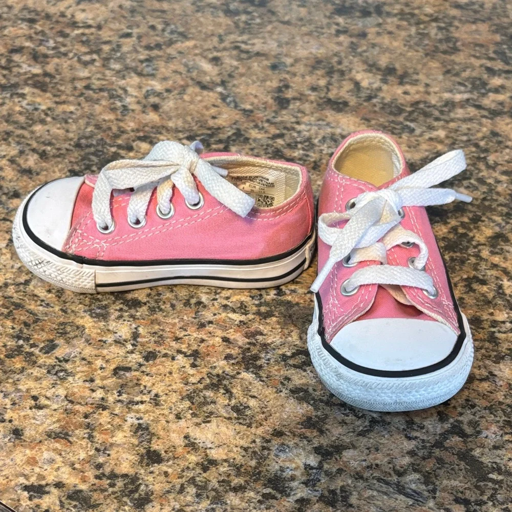 Converse Pink Canvas Kids Low-Top Sneakers with White Laces